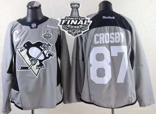 Penguins #87 Sidney Crosby Grey Practice 2016 Stanley Cup Final Patch Stitched NHL Jersey