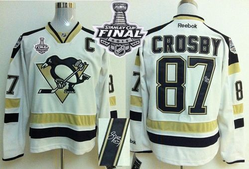 Penguins #87 Sidney Crosby White 2014 Stadium Series Autographed 2016 Stanley Cup Final Patch Stitched NHL Jersey
