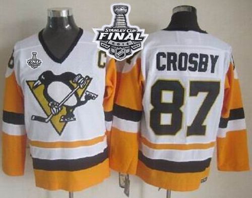 Penguins #87 Sidney Crosby White Black CCM Throwback 2016 Stanley Cup Final Patch Stitched NHL Jersey Penguins #87 Sidney Crosby White Black CCM Throwback 2016 Stanley Cup Final Patch Stitched NHL Jersey