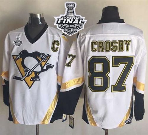 Penguins #87 Sidney Crosby White CCM Throwback 2016 Stanley Cup Final Patch Stitched NHL Jersey Penguins #87 Sidney Crosby White CCM Throwback 2016 Stanley Cup Final Patch Stitched NHL Jersey