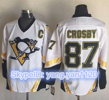 Penguins #87 Sidney Crosby White CCM Throwback Stitched NHL Jersey