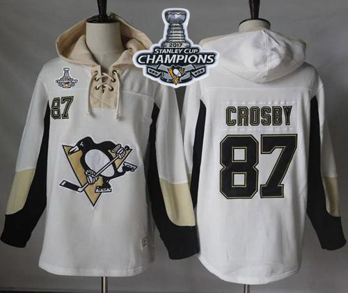 Penguins #87 Sidney Crosby White Pullover Hoodie 2017 Stanley Cup Finals Champions Stitched NHL Jersey