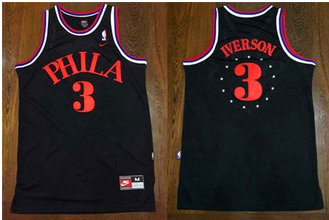 Philadelphia 76ers #3 Allen Iverson Black 1964 Throwback Stitched NBA Jersey