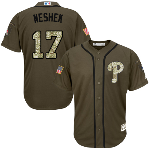 Phillies #17 Pat Neshek Green Salute to Service Stitched Youth MLB Jersey
