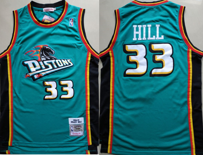 Pistons #33 Grant Hill Teal 1998-99 Hardwood Classics Jersey