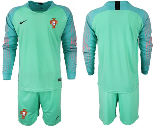 Portugal Blank Green Goalkeeper Long Sleeves Soccer Country Jersey Portugal Blank Green Goalkeeper Long Sleeves Soccer Country Jersey