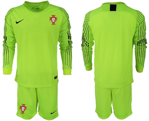 Portugal Blank Shiny Green Goalkeeper Long Sleeves Soccer Country Jersey Portugal Blank Shiny Green Goalkeeper Long Sleeves Soccer Country Jersey