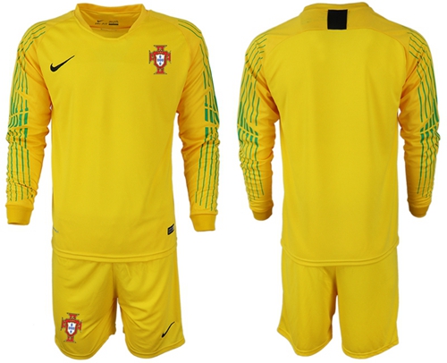 Portugal Blank Yellow Goalkeeper Long Sleeves Soccer Country Jersey Portugal Blank Yellow Goalkeeper Long Sleeves Soccer Country Jersey