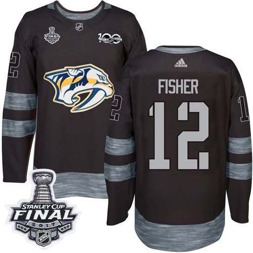 Predators #12 Mike Fisher Black 1917-2017 100th Anniversary Stanley Cup Final Patch Stitched NHL Jersey