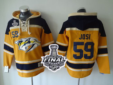Predators #59 Roman Josi Yellow Sawyer Hooded Sweatshirt 2017 Stanley Cup Final Patch Stitched NHL Jersey