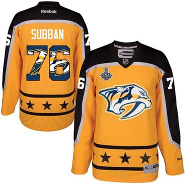 Predators #76 P.K Subban Yellow 2017 Stanley Cup Team Logo Fashion Stitched NHL Jersey