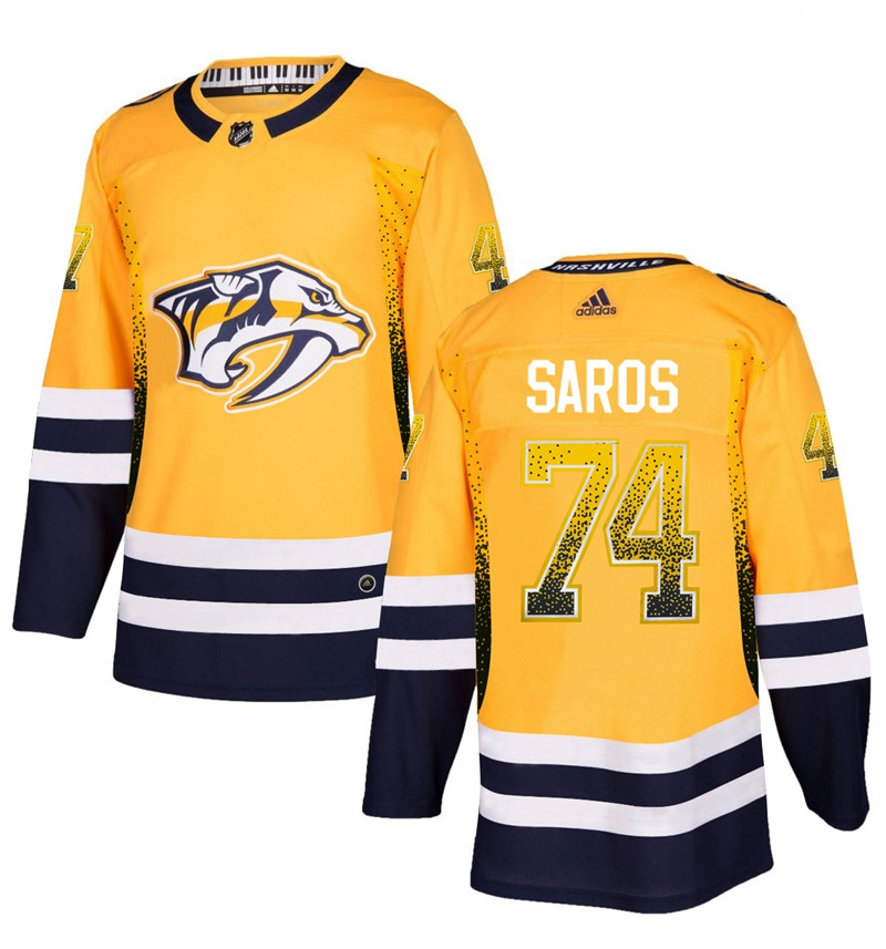 Predators 74 Juuse Saros Gold Drift Fashion Adidas Jersey