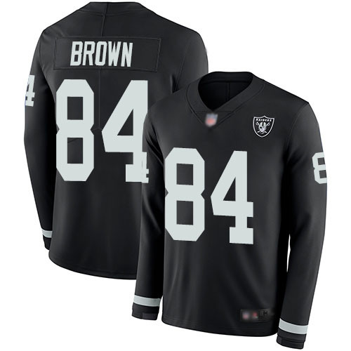 Raiders #84 Antonio Brown Black Team Color Youth Stitched Football Limited Therma Long Sleeve Jersey