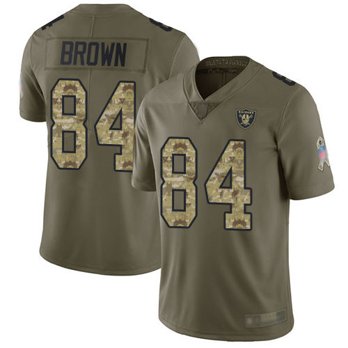Raiders #84 Antonio Brown Olive Camo Youth Stitched Football Limited 2017 Salute to Service Jersey