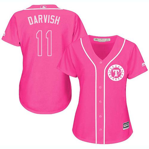Rangers #11 Yu Darvish Pink Fashion Women's Stitched MLB Jersey