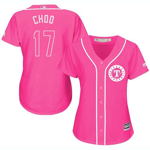 Rangers #17 Shin-Soo Choo Pink Fashion Women's Stitched MLB Jersey Rangers #17 Shin-Soo Choo Pink Fashion Women's Stitched MLB Jersey