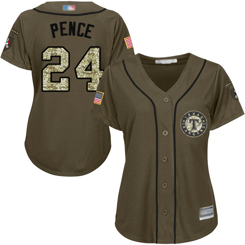 Rangers #24 Hunter Pence Green Salute to Service Women's Stitched Baseball Jersey Rangers #24 Hunter Pence Green Salute to Service Women's Stitched Baseball Jersey