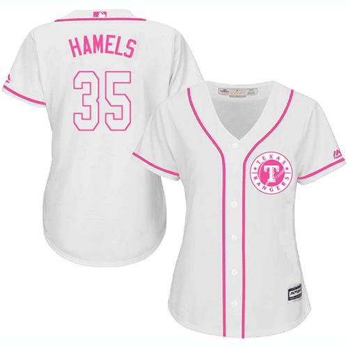 Rangers #35 Cole Hamels White Pink Fashion Women's Stitched MLB Jersey