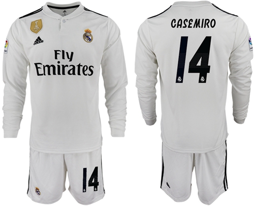Real Madrid #14 Casemiro White Home Long Sleeves Soccer Club Jersey