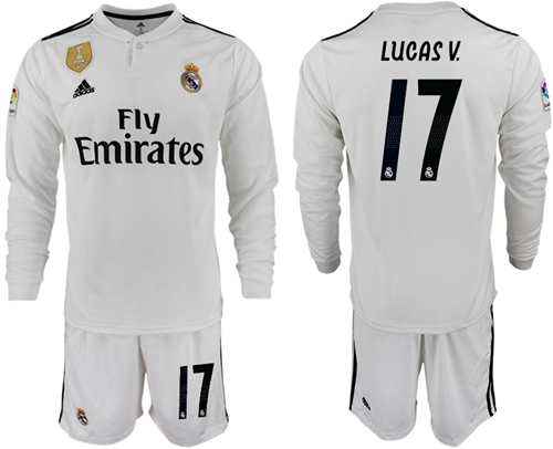 Real Madrid #17 Lucas V. White Home Long Sleeves Soccer Club Jersey