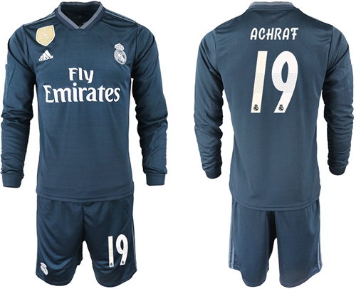 Real Madrid #19 Achraf Away Long Sleeve Soccer Club Jersey