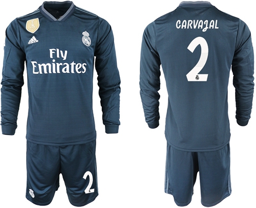 Real Madrid #2 Carvajal Away Long Sleeves Soccer Club Jersey