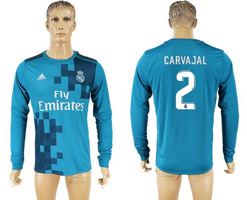 Real Madrid #2 Carvajal Sec Away Long Sleeves Soccer Club Jersey