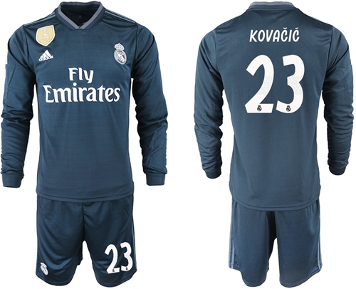 Real Madrid #23 Kovacic Away Long Sleeves Soccer Club Jersey