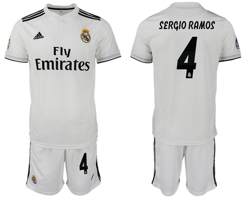 Real Madrid #4 Sergio Ramos White Home Soccer Club Jersey