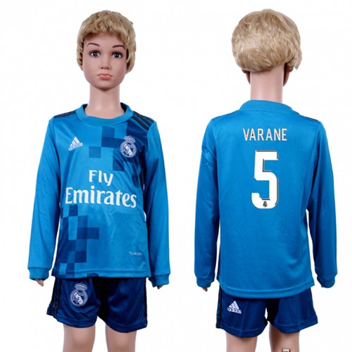 Real Madrid #5 Varane Sec Away Long Sleeves Kid Soccer Club Jersey Real Madrid #5 Varane Sec Away Long Sleeves Kid Soccer Club Jersey