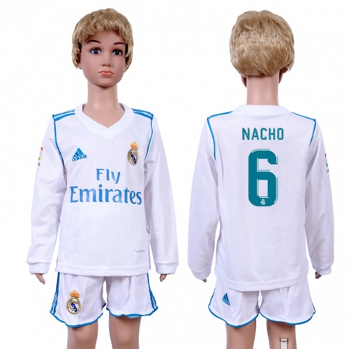 Real Madrid #6 Nacho Home Long Sleeves Kid Soccer Club Jersey