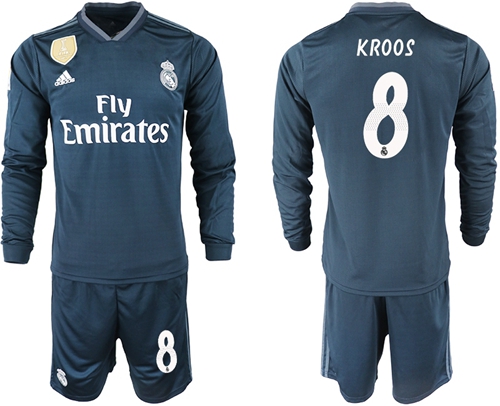 Real Madrid #8 Kroos Away Long Sleeves Soccer Club Jersey