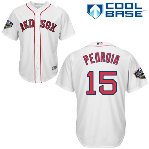 Red Sox #15 Dustin Pedroia White Cool Base 2018 World Series Stitched Youth MLB Jersey Red Sox #15 Dustin Pedroia White Cool Base 2018 World Series Stitched Youth MLB Jersey