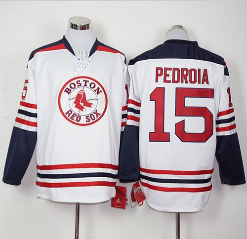 Red Sox #15 Dustin Pedroia White Long Sleeve Stitched MLB