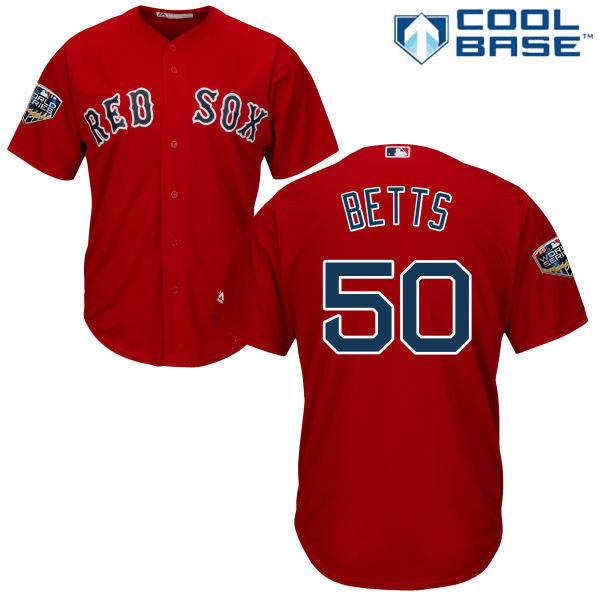 Red Sox #50 Mookie Betts Red Cool Base 2018 World Series Stitched Youth MLB Jersey