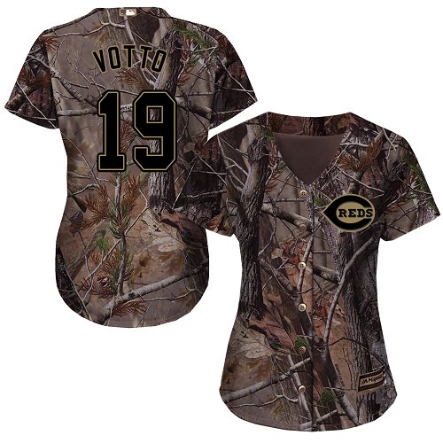 Reds #19 Joey Votto Camo Realtree Collection Cool Base Women's Stitched Baseball Jersey Reds #19 Joey Votto Camo Realtree Collection Cool Base Women's Stitched Baseball Jersey