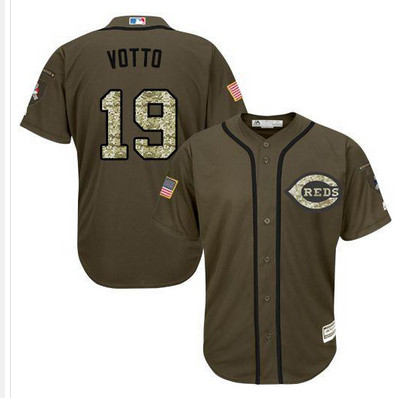 Reds #19 Joey Votto Green Salute to Service Stitched MLB Jersey