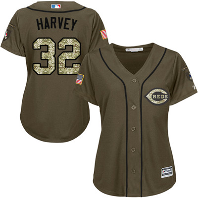 Reds #32 Matt Harvey Green Salute to Service Women's Stitched Baseball Jersey Reds #32 Matt Harvey Green Salute to Service Women's Stitched Baseball Jersey