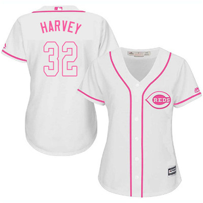 Reds #32 Matt Harvey White Pink Fashion Women's Stitched Baseball Jersey Reds #32 Matt Harvey White Pink Fashion Women's Stitched Baseball Jersey