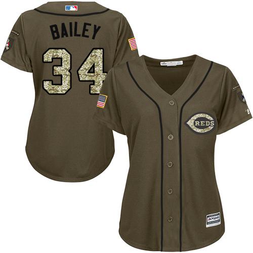 Reds #34 Homer Bailey Green Salute to Service Women's Stitched MLB Jersey Reds #34 Homer Bailey Green Salute to Service Women's Stitched MLB Jersey