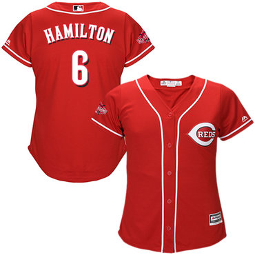 Reds #6 Billy Hamilton Red Alternate Women's Stitched MLB Jersey