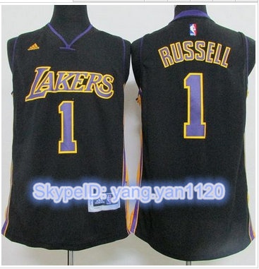 Revolution 30 Los Angeles Lakers #1 D'Angelo Russell Black(Purple NO.) Hollywood Nights Stitched NBA Jersey