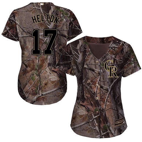 Rockies #17 Todd Helton Camo Realtree Collection Cool Base Women's Stitched Baseball Jersey