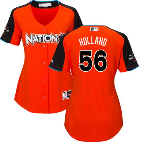 Rockies #56 Greg Holland Orange 2017 All-Star National League Women's Stitched MLB Jersey