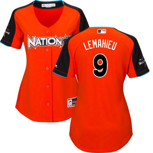 Rockies #9 DJ LeMahieu Orange 2017 All-Star National League Women's Stitched MLB Jersey