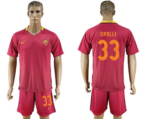 Roma #33 Spolli Red Home Soccer Club Jersey Roma #33 Spolli Red Home Soccer Club Jersey