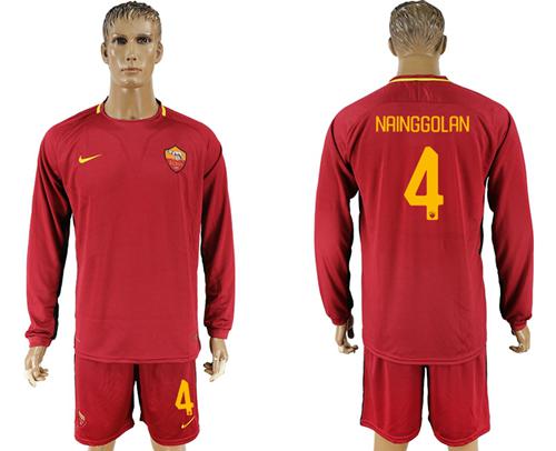 Roma #4 Nainggolan Home Long Sleeves Soccer Club Jersey Roma #4 Nainggolan Home Long Sleeves Soccer Club Jersey