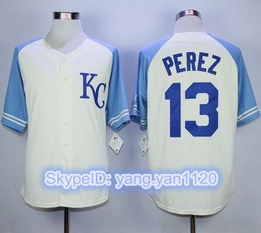 Royals #13 Salvador Perez Cream Exclusive Vintage Stitched MLB Jersey Royals #13 Salvador Perez Cream Exclusive Vintage Stitched MLB Jersey