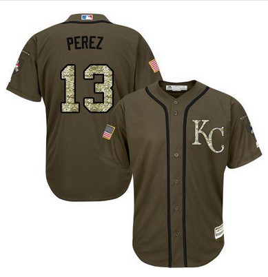 Royals #13 Salvador Perez Green Salute to Service Stitched MLB Jersey