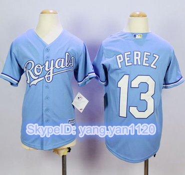 Royals #13 Salvador Perez Light Blue Cool Base Alternate 1 Stitched Youth MLB Jersey